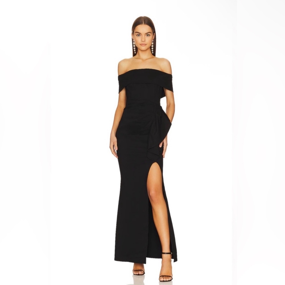 Elliatt Off-Shoulder Black Evening Gown with Side Slit